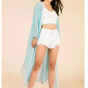 Jen & Co NWT, aqua blue paisley print, long, BoHo wrap, cover-up/OS